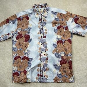 Kahala Hawaiian Shirt Mens Large Cotton Lawn Button Up Lightweight Floral